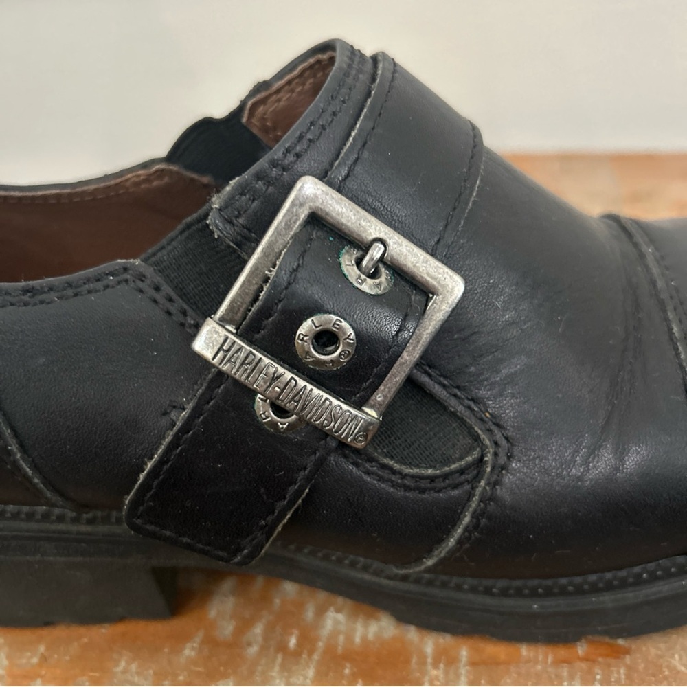 Harley Davidson Clogs Womens Size 7 Black Leather Slip On Shoes Biker Platform - Picture 9 of 13